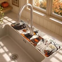 1pc Halloween Pumpkin Faucet Cover, Create Holiday Atmosphere, Bathroom Faucet Splash Guard, Waterproof Non-Slip Faucet Pad, Kitchen Countertop Accessory, Kitchen Dining Table Accessory, Sink, Moisture-Proof Absorbent Pad, Absorbent Drainage Pad, Multi-Functional Absorbent Non-Slip Pad - Multicolor - View 1