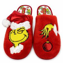 The Grinch 1 Pair Adult Christmas Plush Slippers, Soft & Warm Fuzzy Indoor House Shoes With 3D Santa Hat And Cartoon Embroidery, EVA Sole, Green/Red Holiday Gift - Slippers - View 11