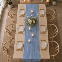 12 Pack Dusty Blue Cheesecloth Table Runner, Boho Gauze Table Runner, Rustic Sheer Cheese Cloth Runner For Wedding Reception, Bridal Shower, Baby Shower, Birthday Party, Anniversary, Farmhouse Dining Table Centerpiece, Holiday And Home Decor - Grey-blue - View 3