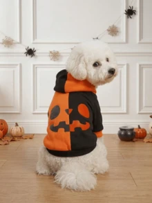 LUCKIE PAW 1 buah Baju Pelindung Hewan Peliharaan Motif Hantu Halloween Lucu, Perlindungan Fisik dari Kutu, Mengurangi Kerontokan Bulu, Terisolasi & Bernapas, Cocok untuk Anjing dan Kucing Kecil dan Besar, Dalam dan Luar Ruangan - Jeruk - View 2