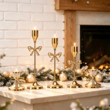 WAXJJDW Elegant Gold Bow Crystal Candle Holder Set, Multi-Height Metal Candle Stands, Suitable For Wedding, Christmas, Halloween, Thanksgiving, New Year Party Home Tabletop Decor - Romantic Butterfly Style - View 8