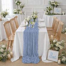 12 Pack Dusty Blue Cheesecloth Table Runner, Boho Gauze Table Runner, Rustic Sheer Cheese Cloth Runner For Wedding Reception, Bridal Shower, Baby Shower, Birthday Party, Anniversary, Farmhouse Dining Table Centerpiece, Holiday And Home Decor - Grey-blue - View 5