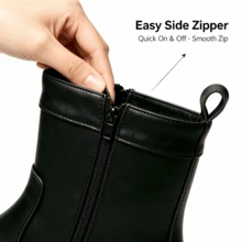 Vintage Cross Ring Rivet Men's Motorcycle Boots, Side Zipper Round Toe Flat Thick Sole Mid-Calf Boots, Suitable For Autumn/Winter - Black - View 6