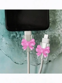 2pcs Pink Bowknot Universal Type-C Cable Protector, Cute Plastic Butterfly Decor, Phone Cable Guard, Wire Organizer, Device Cable Protector, Gift For Her, Travel Tech Accessory, Christmas Gift, Kawaii - Square - View 44