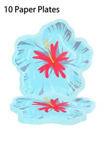 10pcs/20pcs/50pcs Blue Hibiscus Paper Plates, Paper Food Trays, Popcorn Boxes With Palm Leaf Pattern, Hawaiian Style Hibiscus Disposable Paper Plates, Tropical Leaf Napkins, Summer Hawaiian Party Supplies Decoration - Blue - View 6