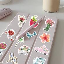 50 Sticker Designs Of Cartoon Pink Girls | Luggage, Guitar, Skateboard, Water Cup, Computer Desktop - High-Gloss Vinyl, Self-Adhesive, Disposable - Pink - View 9