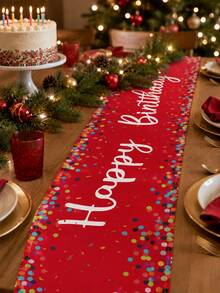 Taplak Meja Natal dan Ulang Tahun Ukuran 33*183cm, Dekorasi Meja Pesta Gaya Konfeti Merah, Cocok untuk Pesta Natal dan Ulang Tahun, Makan Malam Liburan, Pertemuan Keluarga, Dapur Rumah, dan Dekorasi Meja Panjang untuk Perayaan Meriah - merah - View 4