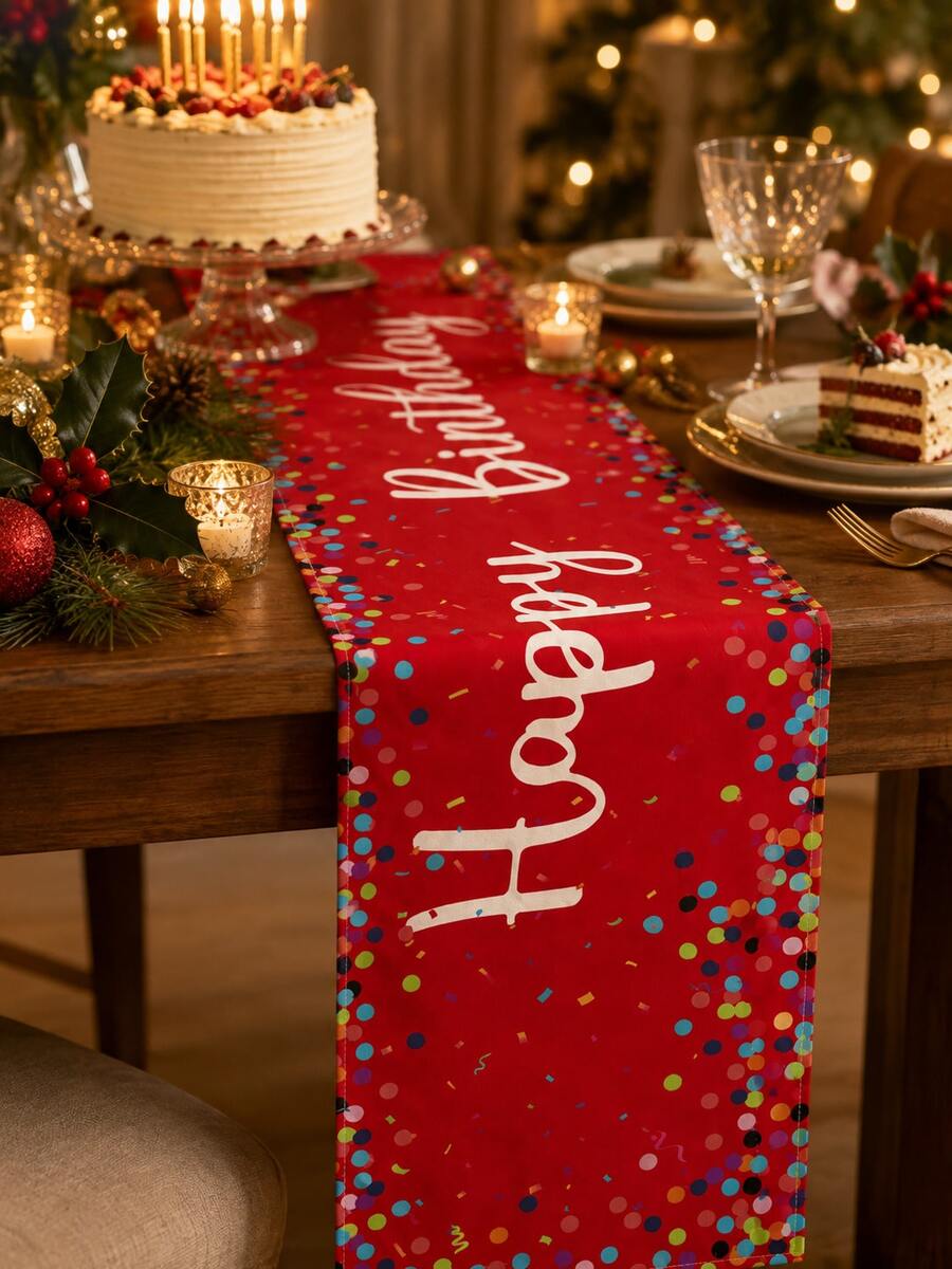 Taplak Meja Natal dan Ulang Tahun Ukuran 33*183cm, Dekorasi Meja Pesta Gaya Konfeti Merah, Cocok untuk Pesta Natal dan Ulang Tahun, Makan Malam Liburan, Pertemuan Keluarga, Dapur Rumah, dan Dekorasi Meja Panjang untuk Perayaan Meriah - merah - View 1