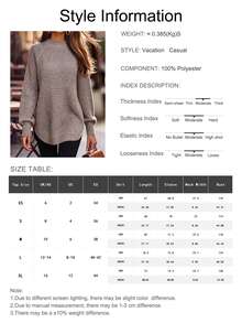 Women's Basic Loose Waffle Knit Solid Color Long Sweater, Curved Hem, Casual Comfortable Round Neck Pullover Long Sleeve Top Fall - Chocolate Brown - View 6