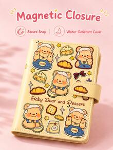 Cute Bear & Dessert Print PU Notebook, Snap Closure Loose-Leaf Diary, Student Daily Writing Cute Diary Planner - Multiple Styles - View 7