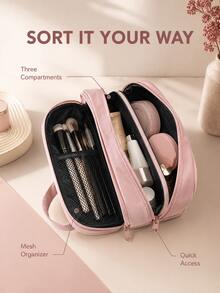 Double Layered Handheld Makeup Bag With Large Capacity Partition Design For Storing Cosmetics, Toiletries, And Skincare Products, Suitable For Travel, Business Trips, Holidays, Weekends, And Vacations Pencil Cases Bag Storage Makeup Bag Pouch Travel - Multicolor - View 1