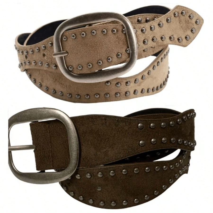 Women's Retro Double-Riveted Studded Leather Belt (1-Pack) - Versatile, Ins Style, European & American Style, Y2K Suede Buckle. Suitable For Trousers And Skirts, Perfect For Daily Commutes, Dates, And Shopping.