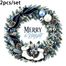 Set med 2 statiska julkransfönsterklistermärken, MERRY & BRIGHT vinterskridskor, snöflinga och tallkotte, PVC-fönsterdekor för jul, hem, fest och glasdekor - A - Visa 6