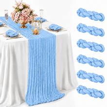 10 Pack Light Blue Cheesecloth Table Runner, Boho Gauze Table Runner, Rustic Semi Sheer Fabric Table Runner For Wedding, Bridal Shower, Baby Shower, Birthday Party, Farmhouse Dining Table Decor, Table Centerpiece And Home Decoration - Light Blue - View 31