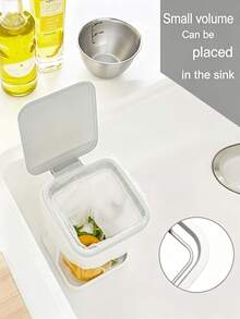 Mini Square Iron Trash Can, Kitchen And Living Room Countertop Flip-Top Trash Can, Suitable For Bedroom, Kitchen Countertop, Floor-Standing, Small Trash Can With Lid, Simple And Easy To Store - B - View 3