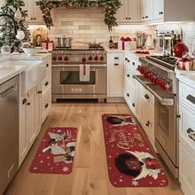 1/2/3pcs Christmas Theme Kitchen Rug, Flannel Kitchen Rug Comfortable Soft Absorbent Non-Slip Machine Washable With Non-Slip Backing Suitable For Multiple Scenes Entrance Living Room Bedroom Kitchen Dining Room Bathroom Laundry Room Hallway Floor Mat Blanket Holiday Christmas Decoration Home Multi-Functional Floor Mat - Multicolor - View 5