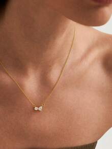 Gorgeous Dainty Gold-Tone Stainless Steel Necklace, Bling  Pear-Cu Zirconia Charm, Exquisite Jewelry For Dating & Gifts - Gold - View 3