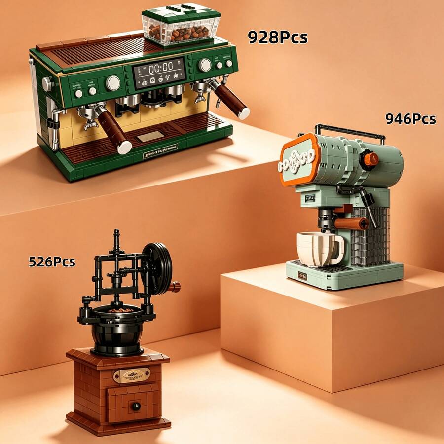 946pcs Mini Coffee Machine Building Blocks Set, Bagged, 3D DIY Assembly Toy, Includes Double Group, Espresso And Manual Coffee Machine, Creative Desktop Decor, Home Decoration, Gift For Building Block Enthusiasts - Multicolor(Bag) - View 1