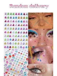 Approx. 480-100pcs 3D Summer Rainbow Color Glitter Gem Stickers, 2pcs Y2K Acrylic Glossy Heart Stickers, Self-Adhesive Rhinestone Diamonds, Suitable For Makeup And Clothing, Multi-Color Diamond Face Gems, Perfect For Festivals, Parties And Events - Multicolor - View 4