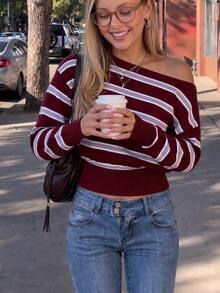 2026 Autumn/Winter Fashion Striped Women's Sweater - Deep Red - View 5