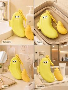 Cute Banana Shaped Toothbrush Holder Set, Plastic Portable Travel Toothpaste Squeezer, Fun Cartoon Eye Print, Hanging Rope Decoration, Dustproof Mini Storage Rack, Suitable For Travel, Camping, Bathroom Daily Use, Vacation Travel Accessory - Multicolor - View 4