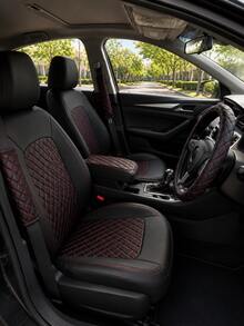 4/8/13pcs PU Leather Car Seat Covers Set, Includes Leather Steering Wheel Cover, Shoulder Pads And Armrest Pads - Multicolor - View 2