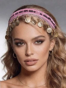 عصابة رأس مطرزة ثقيلة مع تعليقات عملات معدنية بأسلوب الشرق الأوسط، إكسسوار رأس للمسرح والكرنفال والمواكب والرقص، متوفرة بألوان متعددة - متعدد الألوان - مشاهدة 5