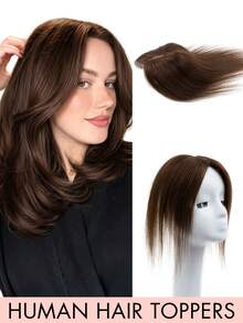 Women's Human Hair Hair Topper, No Bangs, 360° 3D, Suitable For Thinning Hair, Gray Hair, Hair Loss, Increases Hair Volume, With 3 Clips Hair Topper Base - S2 - View 1