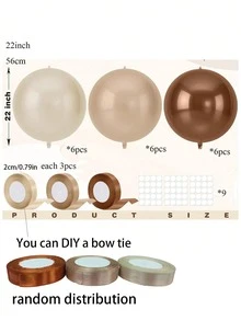 Bulk 22-Inch 4D Metallic Foil Balloon Set With Satin Bow Ribbon, Giant Round Balloons For Ceiling Holiday Decor, New Year, Birthday, Wedding Party Decoration (Cream, Beige, Khaki) - CBK 4D - View 12