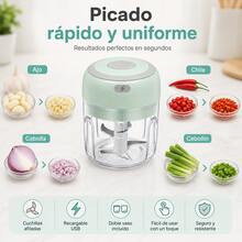 El agitador eléctrico de ajo, que incluye dos tazas de repuesto, puede triturar ajo, cebollas, pimientos, especias,etc., suministros de cocina, cocina y condimentos alimentarios - verde menta - Ver 2