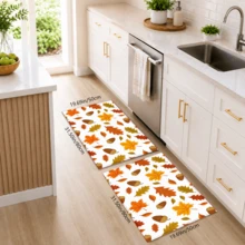 1PC Autumn Theme Printed Home Decor Faux Cashmere Rug, Warm Hand-Drawn Style, Soft And Comfortable Material, Orange Maple Leaves, Oak Leaves, Fallen Leaves And Acorns Pattern, Non-Slip Durable, Quick Dry Easy To Clean, Autumn Home Decor, Suitable For Entryway, Living Room, Bedroom, Hallway, Kitchen And Thanksgiving Home Decor, Can Be Used As Kitchen Mat, Entry Mat, Kitchen Accessories, 2PCS Set - Multicolor - View 8