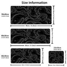Black & White Topographic Map Large Gaming Mouse Pad - Extended Contour Mouse Pad, Laptop Keyboard Mat, With Non-Slip Rubber Base, Stitched Edge Soft Cloth Mouse Pad, Suitable For Home & Office - Black Geometric - View 2