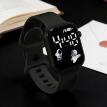 5pcs Boys & Girls Watch Set, Fashion Square Digital Watch With Luminous Display, Soft Skin-Friendly Silicone Strap, Astronaut Pattern Decoration, Suitable For Daily Wear, Perfect Gift For Classmates On Holidays/Birthdays (Gift Box Not Included) - Multicolor - View 4