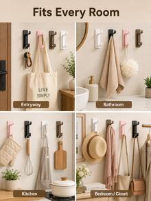 Self-Adhesive Wall Hook - Matte Black Towel Hook, Suitable For Bathroom And Kitchen; Multi-Functional Hook, Can Hang Coats, Bags And Robes; Waterproof, Drill-Free Wall Mount, Using Super Strong Removable Adhesive; Heavy-Duty Load Bearing Capacity. - Multicolor - View 7