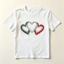 Camiseta de Mujer Manga Corta, Estampado de Tres Corazones Multicolor, Cuello Redondo Ropa Casual Diaria - Blanco - Ver 5