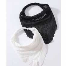 2pcs/Set Women's Floral Triangle Headscarf With Elastic Band, Thin Hairband For Spring And Summer, Suitable For Daily Wear And Vacation - Two-piece Set, Black and White - View 1