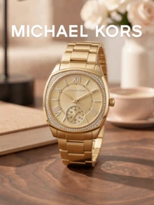 Women's Quartz Watch Cushion Square‑Round Case Double‑Row Crystal‑Paved Bezel Champagne Dial Single Sub‑Dial Fashion For Daily Office Timepiece - one-size - View 1