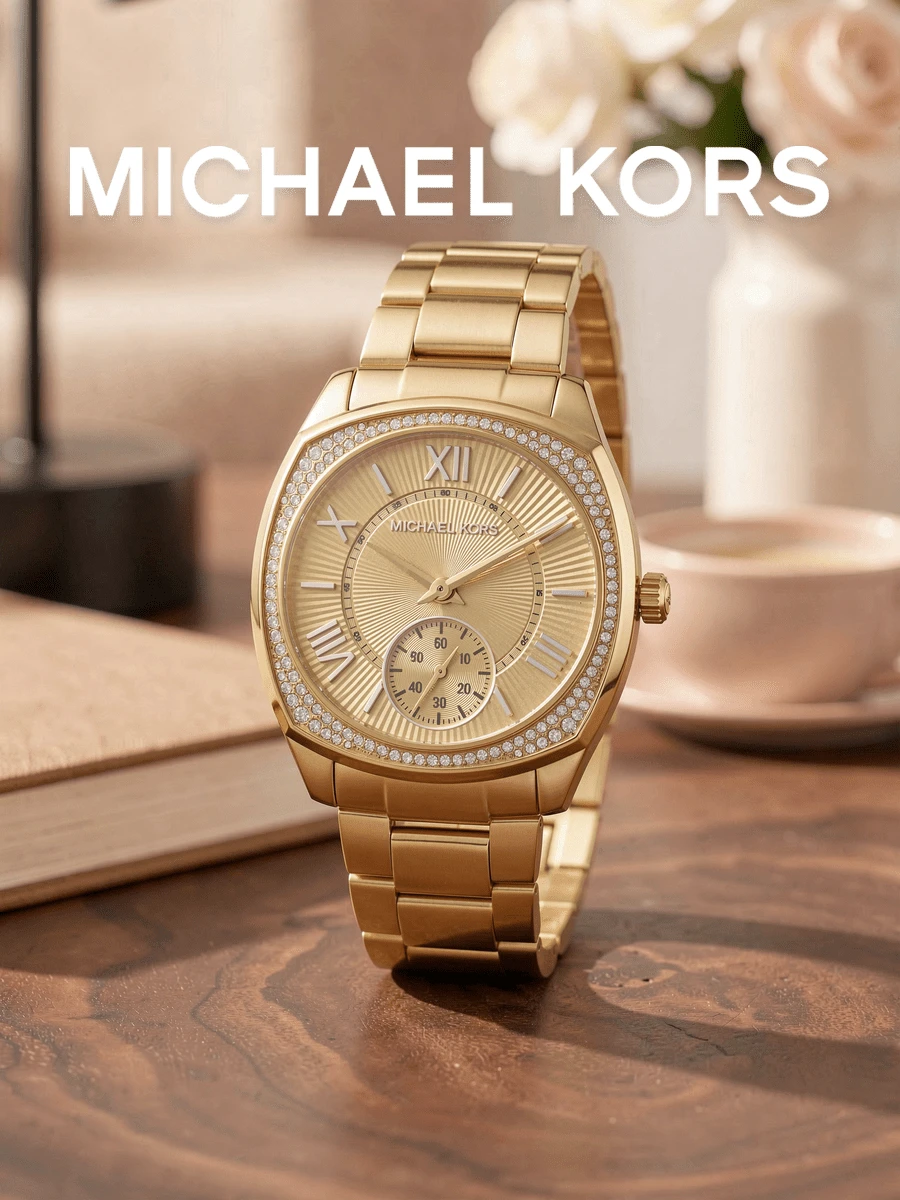 Women's Quartz Watch Cushion Square‑Round Case Double‑Row Crystal‑Paved Bezel Champagne Dial Single Sub‑Dial Fashion For Daily Office Timepiece - one-size - View 1