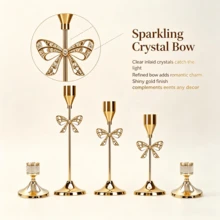 WAXJJDW Elegant Gold Bow Crystal Candle Holder Set, Multi-Height Metal Candle Stands, Suitable For Wedding, Christmas, Halloween, Thanksgiving, New Year Party Home Tabletop Decor - Romantic Butterfly Style - View 10