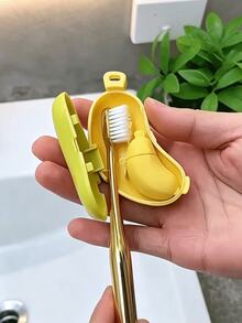 Cute Banana Shaped Toothbrush Holder Set, Plastic Portable Travel Toothpaste Squeezer, Fun Cartoon Eye Print, Hanging Rope Decoration, Dustproof Mini Storage Rack, Suitable For Travel, Camping, Bathroom Daily Use, Vacation Travel Accessory - Multicolor - View 6