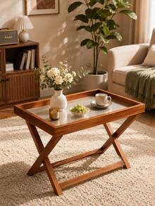 Foldable Side Table, Portable Folding Tray Table, Compact Sofa End Table, Suitable For Adults, Elderly And Students, Applicable For Living Room, Bedroom, Balcony, Dormitory And Office, Suitable For Placing Coffee, Snacks, Books, Suitable For Reading And Daily Storage - Brown - View 7