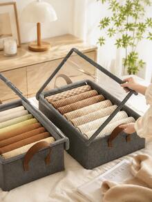 3/1 Pc Lidded Storage Box, 47x28x20cm Foldable Clothes Organizer Bin, Stackable Dustproof Storage Container For Underwear Pants Wardrobe, Large Capacity For Bedroom Closet Dorm Shelf, Space Saving Home Organization, Toy Storage, Housewarming Gift - Multicolor - View 7