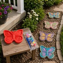 1pc DIY Sunflower & Butterfly Cement Stepping Stone Mold, Includes 12-Color Paint Set, Reusable Garden Path Stone Making & Lawn Art Decor Tool - A - View 10