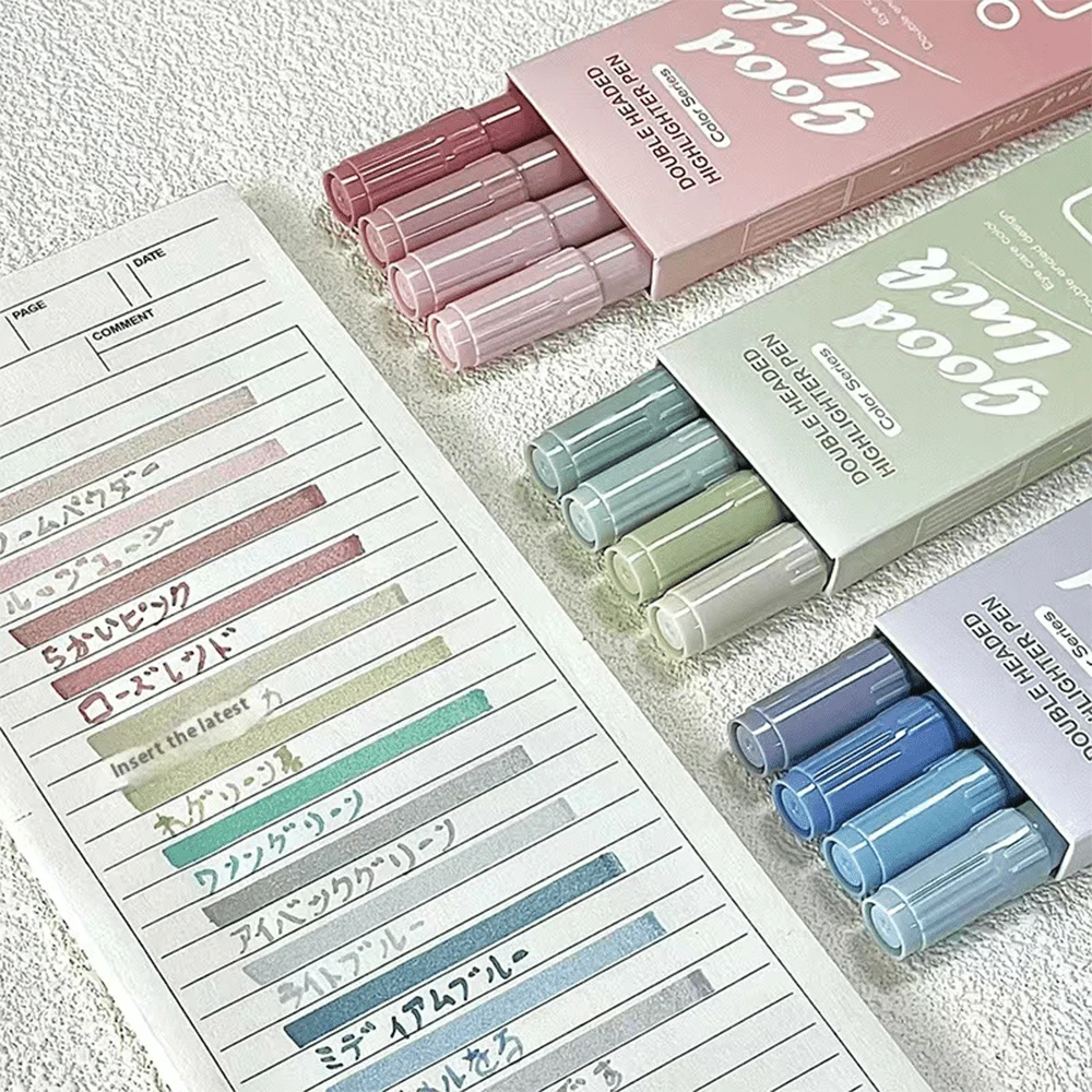 4pcs New Dual-Tip Highlighter Pens, Colorful Marking Pens For Highlighting, Doodling, Journaling, Suitable For Study And Office - B - View 1