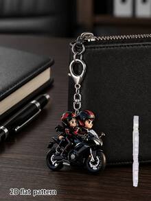 [2D Flat]2D Flat Mini Motorcycle Rider With Passenger Keychain Pendant - Cute Couple Motorcycle Keychain, Suitable For Car Keys, Backpacks, Phone Accessories - Acrylic Motorcycle Gift (Souvenir For Enthusiasts) Couple Style, Travel Accessory, Beach Party Decoration, Daily Fashion Accessory, Perfect Gift For Halloween, Mother's Day, Christmas, Back To School, Wedding, Graduation - As Shown In the Picture - View 4