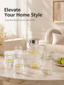 High Borosilicate Glass Water Pitcher Set, Large Capacity, Suitable For Home Use, Juice And Beverage Pitcher, Living Room Water Cup Combination. - Style a - Transparent Water Bottle Set - View 6