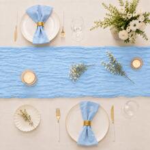 10 Pack Light Blue Cheesecloth Table Runner, Boho Gauze Table Runner, Rustic Semi Sheer Fabric Table Runner For Wedding, Bridal Shower, Baby Shower, Birthday Party, Farmhouse Dining Table Decor, Table Centerpiece And Home Decoration - Light Blue - View 3