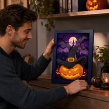 650pcs 3D Photo Frame, Featuring Halloween Pumpkin And Witch Hat; DIY Haunted House Model Kit With Small Bats. A Charming Decoration Suitable For Desk Or Wall, Perfect Halloween Craft Gift For Teens And Adults. - Multicolor - View 4