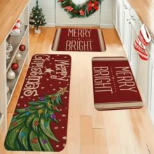 1/2/3pcs Christmas Theme Kitchen Rugs, Flannel Kitchen Rugs Comfortable Soft Absorbent Non-Slip Machine Washable With Non-Slip Backing Suitable For Multiple Scenes Entrance Living Room Bedroom Kitchen Dining Room Bathroom Laundry Room Hallway Christmas Holiday Decoration Home Mat - Multicolor - View 4