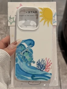 1件 白色太陽波浪海龜極簡風格個性化 TPU 防震全包覆手機殼，適用於 Apple 17 16 15 14 13 12 11 Pro Max Air 及系列 - 彩色 - 查看 2